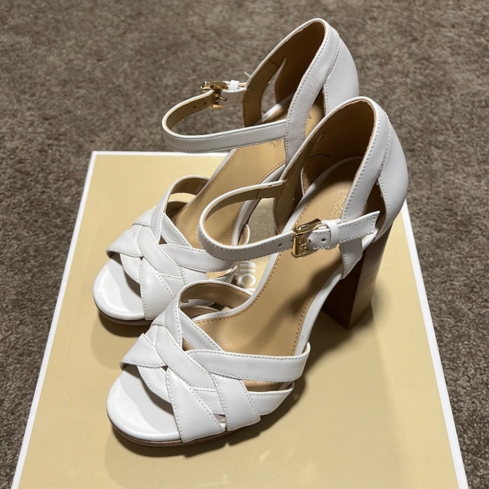 Michael Kors white block heels